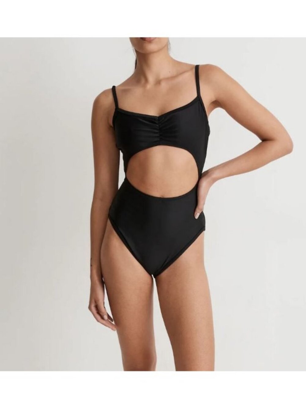 Madewell NJ868 Cinched Cutout One-Piece Swimsuit Black Size Medium NWT